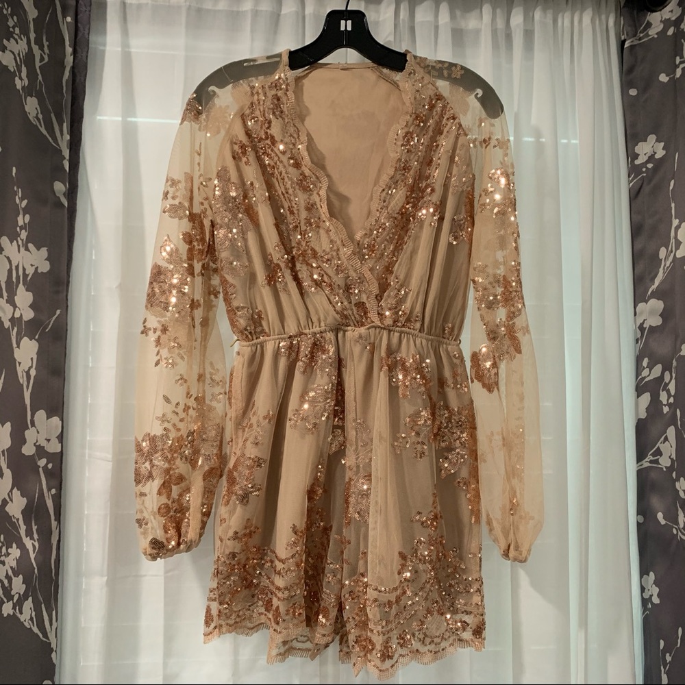 Boutique Beige / Gold / Bronze Sequin Romper SZ S